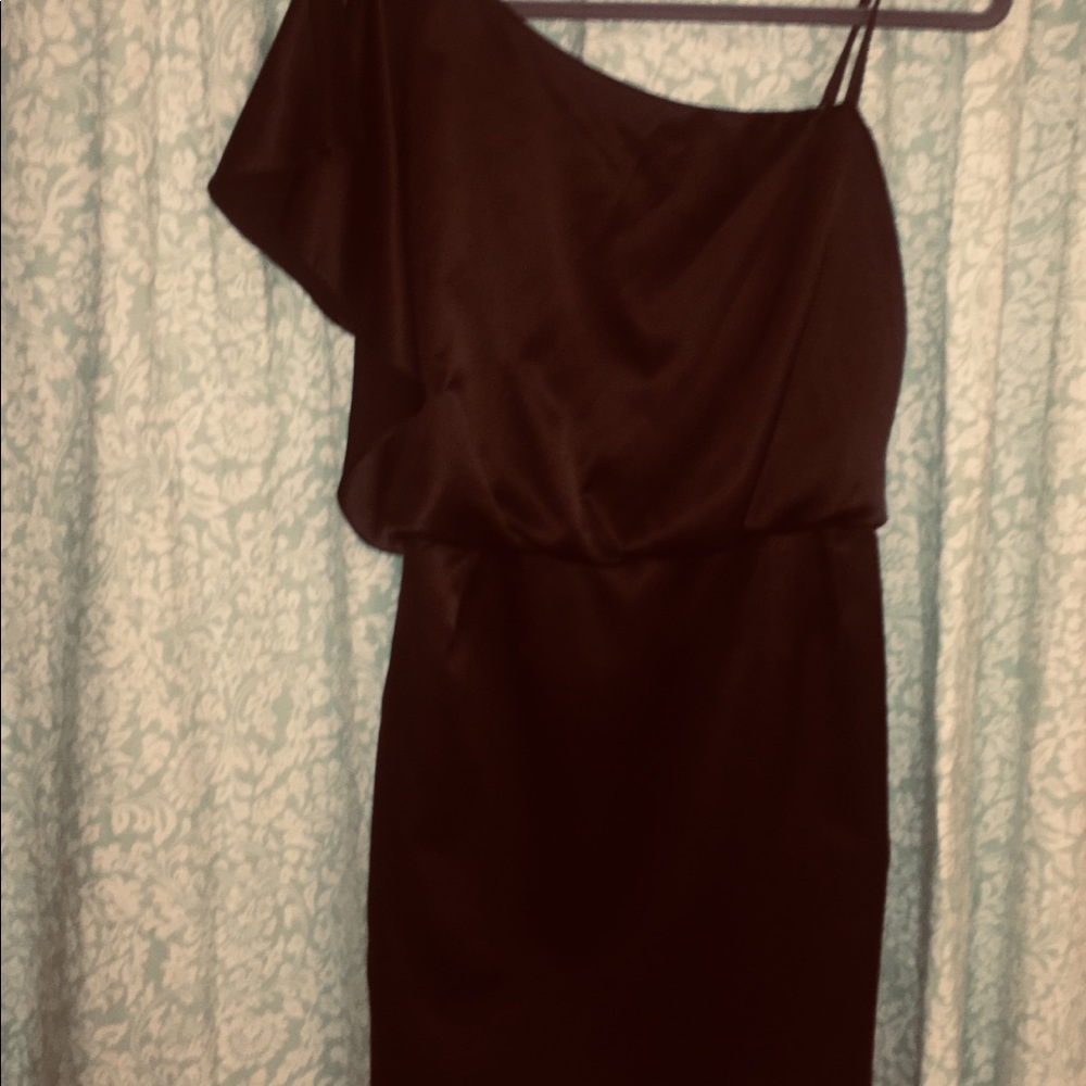Jessica Simpson Asymmetrical Satin Dress in Brown
